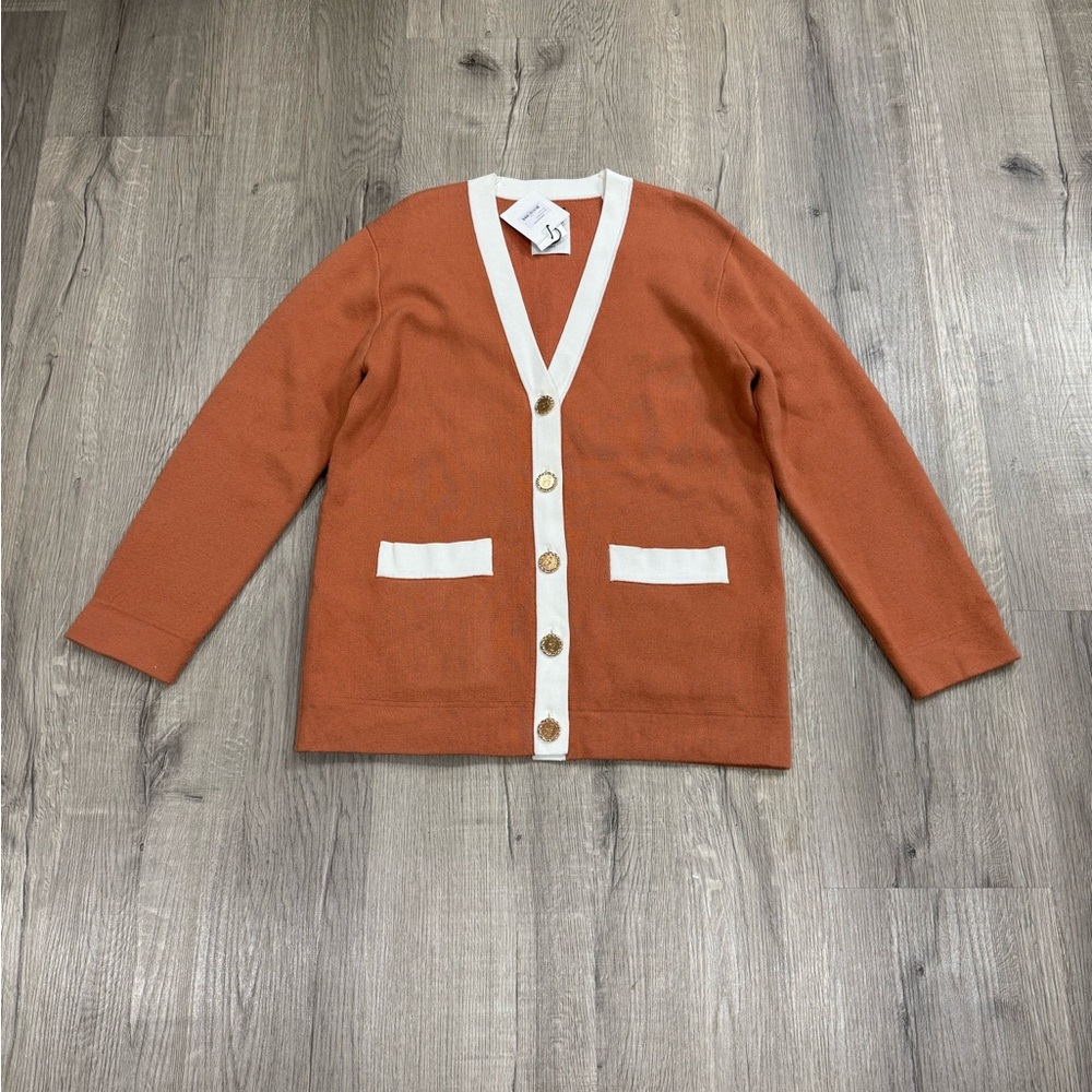Sandro Women's Contrast Detail Cardigan in Brick-Red Size 2 (US 6) 21197 - Picture 3 of 4